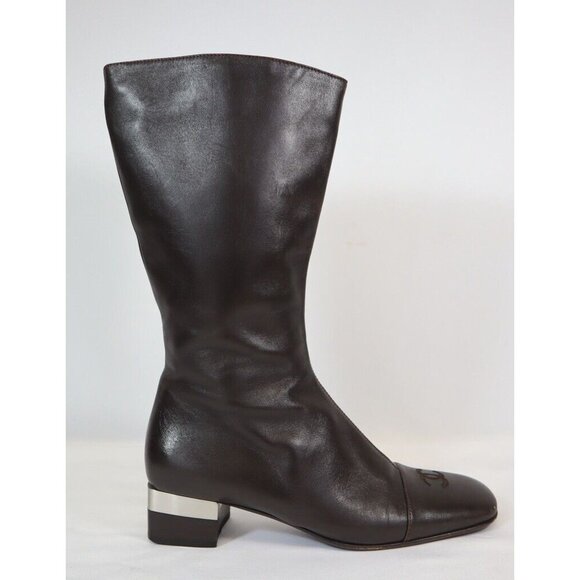 Chanel Brown Leather Mid-Calf Boots - Picture 3 of 7